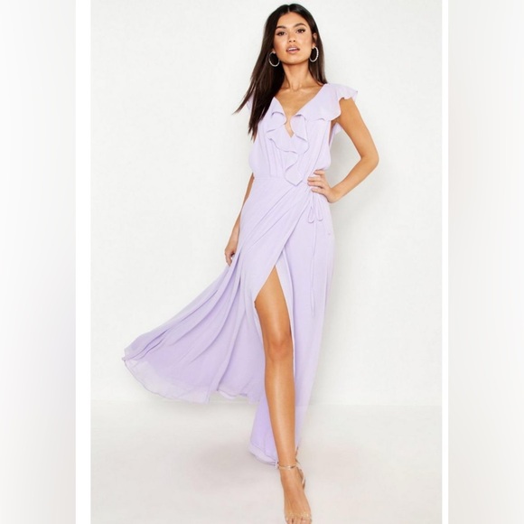 Boohoo Lilac Ruffle Maxi Dress - Picture 2 of 2